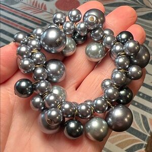 Stretchy Blue Grey Faux Pearl Balls Cha Cha Charm Bracelet